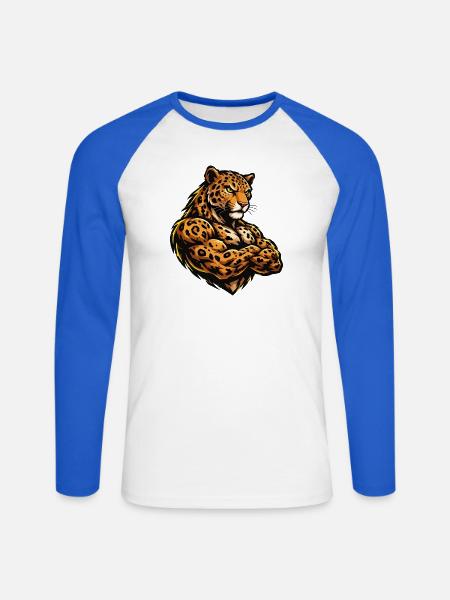 Muskel Leopard Krieger - Unisex Baseballshirt langarm - Weiß/Royalblau
