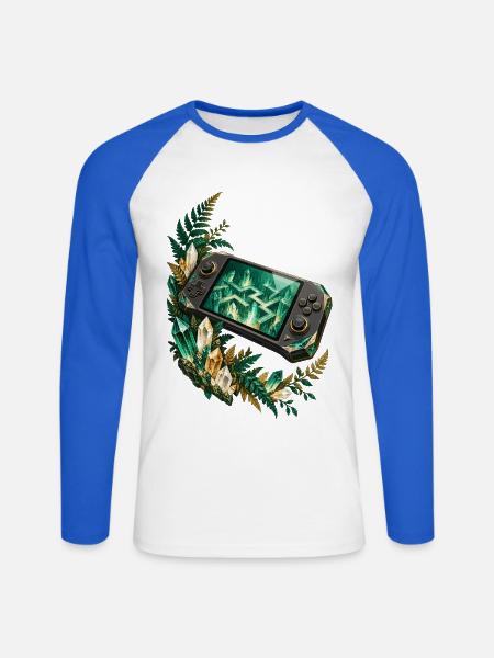 Kristallkonsole im smaragdgrünen Farnbogen - Unisex Baseballshirt langarm - Weiß/Royalblau