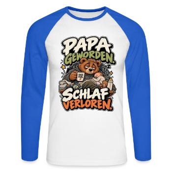 Papa geworden Schlaf verloren - Unisex Baseballshirt langarm - Weiß/Royalblau - Vorne - Nik (191cm)