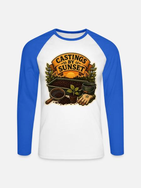 CASTINGS BY SUNSET - Unisex Baseballshirt langarm - Weiß/Royalblau