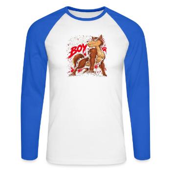 Bad Boy Wolf - Unisex Baseballshirt langarm - Weiß/Royalblau - Vorne - Nik (191cm)