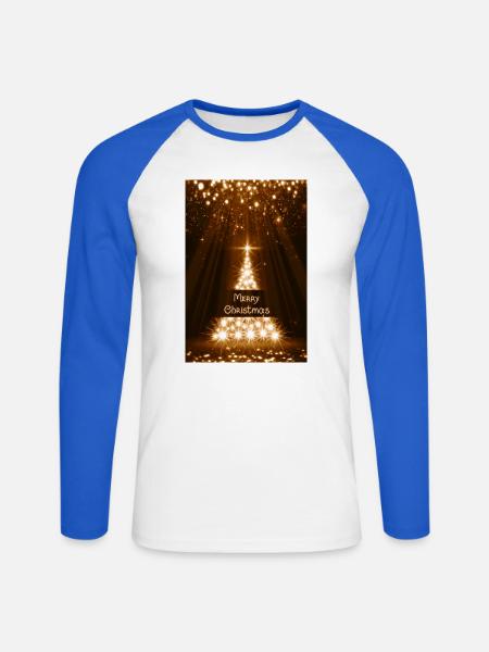 Leuchtender Glitzer-Weihnachtsbaum - Unisex Baseballshirt langarm - Weiß/Royalblau