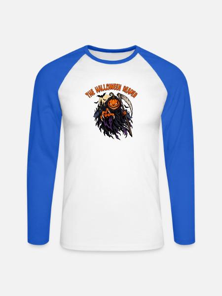 Reaper Pumpkin von Helfspawn - Unisex Baseballshirt langarm - Weiß/Royalblau