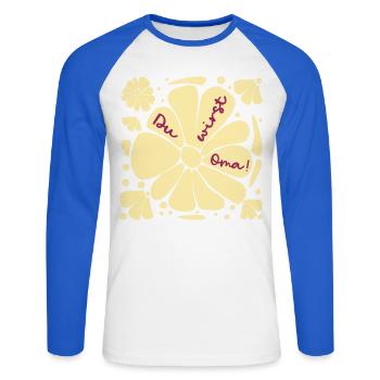 Du wirst Oma, Baby - Unisex Baseballshirt langarm - Weiß/Royalblau - Vorne - Nik (191cm)