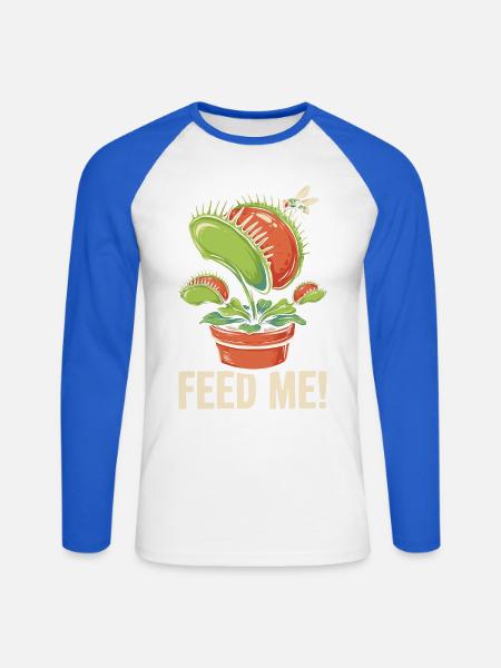 Fress mich Venusfliegenfalle - Unisex Baseballshirt langarm - Weiß/Royalblau