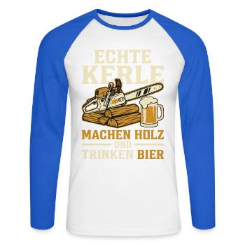 Echte Kerle Holz und Bier - Unisex Baseballshirt langarm - Weiß/Royalblau - Vorne - Nik (191cm)