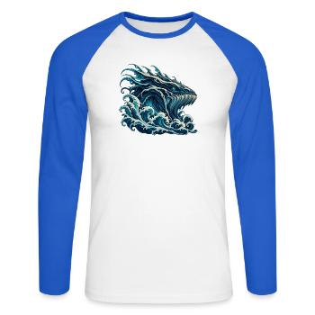 Leviathan Wellenmonster - Unisex Baseballshirt langarm - Weiß/Royalblau - Vorne - Nik (191cm)