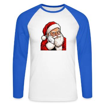 Grimmiger Santa im klassischen Rot - Unisex Baseballshirt langarm - Weiß/Royalblau - Vorne - Nik (191cm)