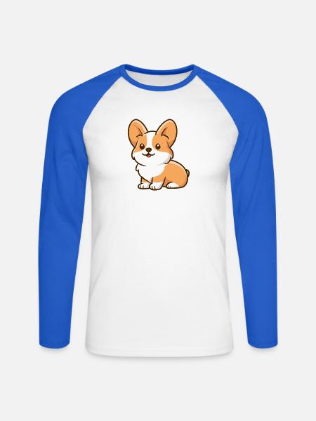 Corgi - Unisex Baseballshirt langarm - Weiß/Royalblau