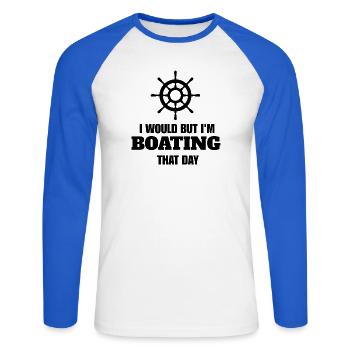 Lustiges Bootsgeschenk für Segler und Bootsliebhaber - Unisex Baseballshirt langarm - Weiß/Royalblau - Vorne - Nik (191cm)