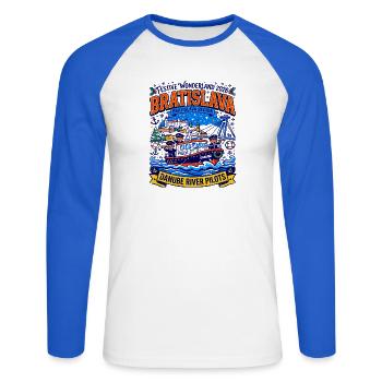 Festive Wonderland Danube River Pilots Bratislava - Unisex Baseballshirt langarm - Weiß/Royalblau - Vorne - Nik (191cm)