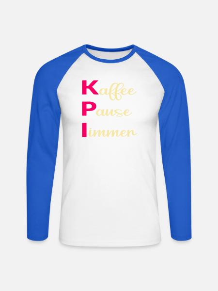 Büro Kaffee Sprüche, KPI - Unisex Baseballshirt langarm - Weiß/Royalblau