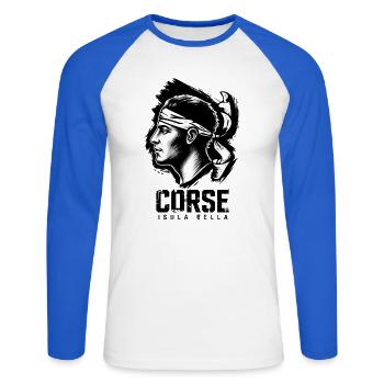 Korsika, ich bin Korsika, Insel der Schönheit - Unisex Baseballshirt langarm - Weiß/Royalblau - Vorne - Nik (191cm)