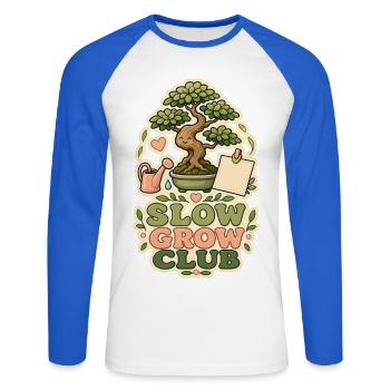 SLOW GROW CLUB Pflanzen - Unisex Baseballshirt langarm - Weiß/Royalblau - Vorne - Nik (191cm)