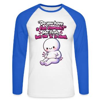 Flat Stomach? Funny Body Positivity Meme - Unisex Baseballshirt langarm - Weiß/Royalblau - Vorne - Nik (191cm)