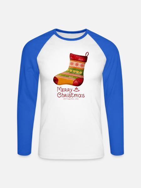 Frohe Weihnachten Strickstrümpf - Unisex Baseballshirt langarm - Weiß/Royalblau