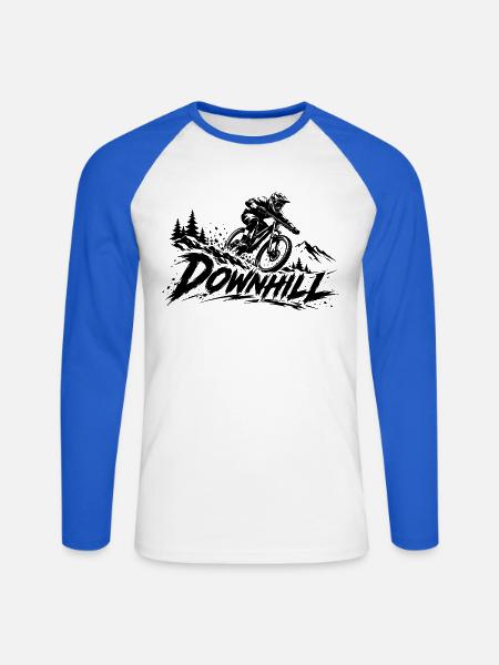 Downhill Mountainbike – MTB Motiv - Unisex Baseballshirt langarm - Weiß/Royalblau
