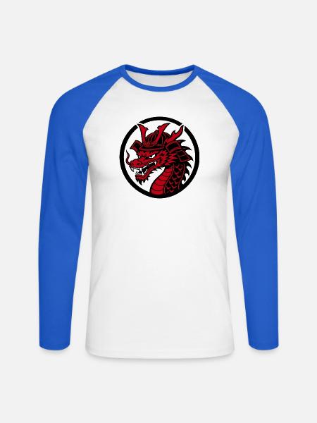 Samurai-Drache – Traditioneller japanischer Krieger - Unisex Baseballshirt langarm - Weiß/Royalblau