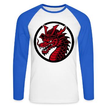 Samurai-Drache – Traditioneller japanischer Krieger - Unisex Baseballshirt langarm - Weiß/Royalblau - Vorne - Nik (191cm)