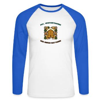 Imker Pause Winterruhe Ugly Sweater Biene - Unisex Baseballshirt langarm - Weiß/Royalblau - Vorne - Nik (191cm)