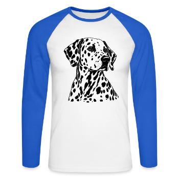 Dalmatiner – Schwarz Weiß Hundeporträt - Unisex Baseballshirt langarm - Weiß/Royalblau - Vorne - Nik (191cm)