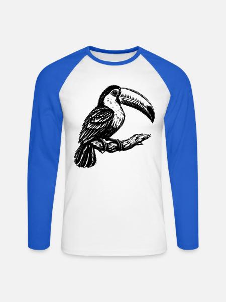Tukan – Schwarz Weiß Vogelgravur - Unisex Baseballshirt langarm - Weiß/Royalblau