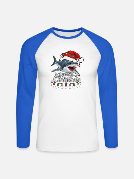 Weihnachtshai mit Lichterkette Hai - Unisex Baseballshirt langarm - Weiß/Royalblau