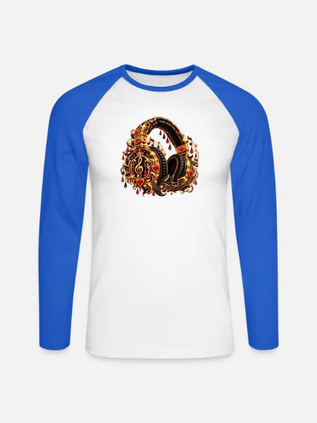 Goldene Herzmusik Kopfhörer-Design - Unisex Baseballshirt langarm - Weiß/Royalblau