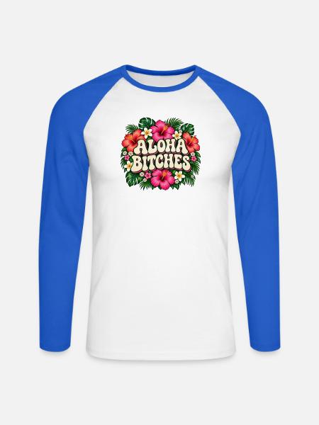 Aloha Bitches Tropical Floral - Unisex Baseballshirt langarm - Weiß/Royalblau