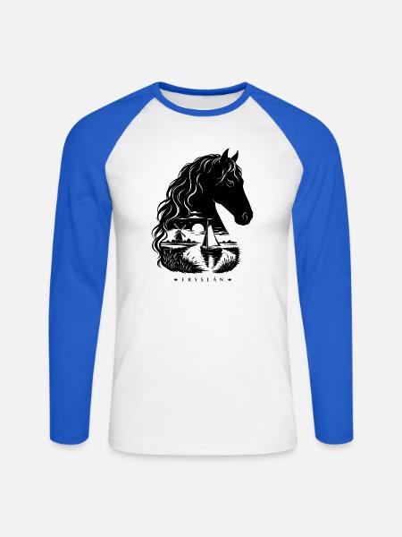 Friese Pferd Fryslân Landschaft Double Exposure - Unisex Baseballshirt langarm - Weiß/Royalblau