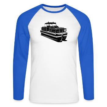 Pontonboot - Unisex Baseballshirt langarm - Weiß/Royalblau - Vorne - Nik (191cm)