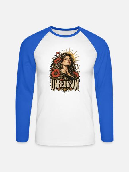 Unbeugsam Blütenporträt Frau - Unisex Baseballshirt langarm - Weiß/Royalblau