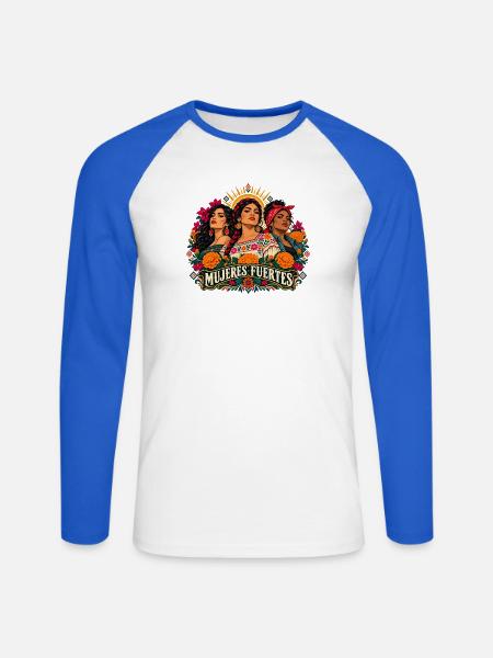 Mujeres Fuertes: Blütenkraft - Unisex Baseballshirt langarm - Weiß/Royalblau