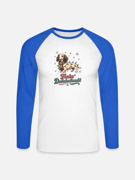 Frohe Dackelweihnacht – Retro Dackel - Unisex Baseballshirt langarm - Weiß/Royalblau