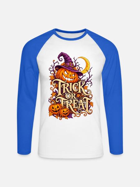 Halloween - Trick or Treat - Unisex Baseballshirt langarm - Weiß/Royalblau