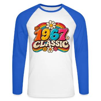 1967 Klassische Regenbogenblumen - Unisex Baseballshirt langarm - Weiß/Royalblau - Vorne - Nik (191cm)