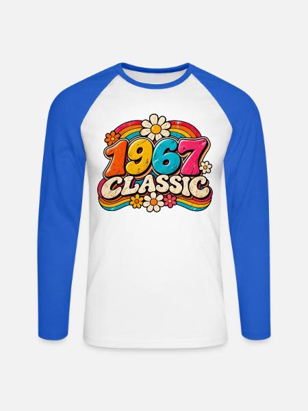 1967 Klassische Regenbogenblumen - Unisex Baseballshirt langarm - Weiß/Royalblau