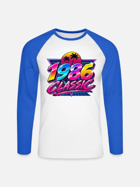 Neonpalmen 1986 Retro - Unisex Baseballshirt langarm - Weiß/Royalblau