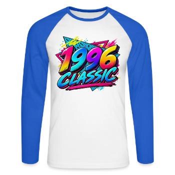 1996 Classic Retro Neon - Unisex Baseballshirt langarm - Weiß/Royalblau - Vorne - Nik (191cm)