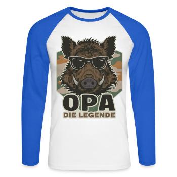 Opa die Legende Wildschwein - Unisex Baseballshirt langarm - Weiß/Royalblau - Vorne - Nik (191cm)