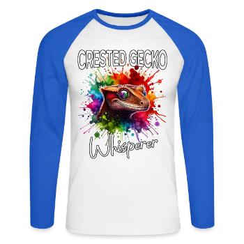 Kronengecko Flüsterer - Unisex Baseballshirt langarm - Weiß/Royalblau - Vorne - Nik (191cm)