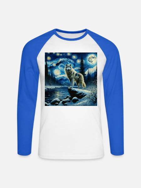 Grauwolf Starry Night - Unisex Baseballshirt langarm - Weiß/Royalblau