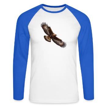 Steinadler im Flug – Adler mit mächtigen Schwingen - Unisex Baseballshirt langarm - Weiß/Royalblau - Vorne - Nik (191cm)