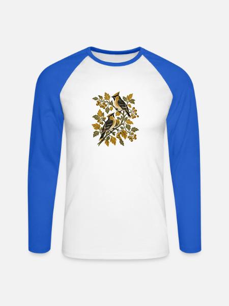Herbstliche Zweigsänger Illustration - Unisex Baseballshirt langarm - Weiß/Royalblau