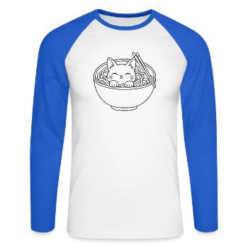 Ramen-Kätzchen - Unisex Baseballshirt langarm - Weiß/Royalblau - Vorne - Nik (191cm)
