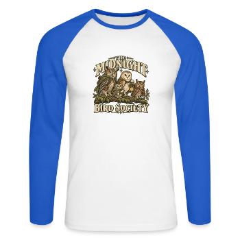Mitternachts Eulen Gesellschaft - Unisex Baseballshirt langarm - Weiß/Royalblau - Vorne - Nik (191cm)