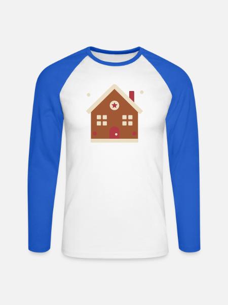 Lebkuchenhaus mit Zuckerguss – Weihnachten - Unisex Baseballshirt langarm - Weiß/Royalblau