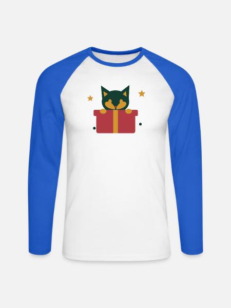 Neugierige Katze im Weihnachtsgeschenk - Unisex Baseballshirt langarm - Weiß/Royalblau