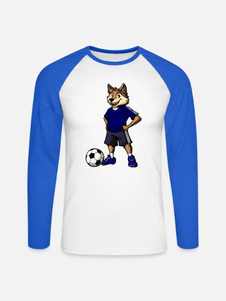 Fussball Wolf Blau - Unisex Baseballshirt langarm - Weiß/Royalblau