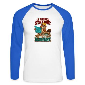  Bauleiter It Looked Straight on the Blueprint - Unisex Baseballshirt langarm - Weiß/Royalblau - Vorne - Nik (191cm)